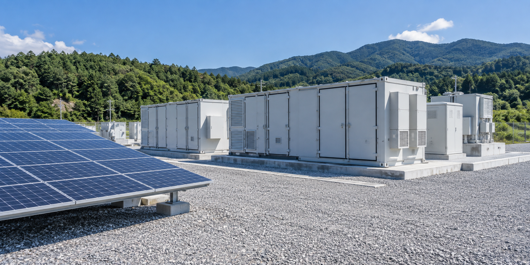 電力系統に接続する蓄電設備のイメージ（AI生成画像）